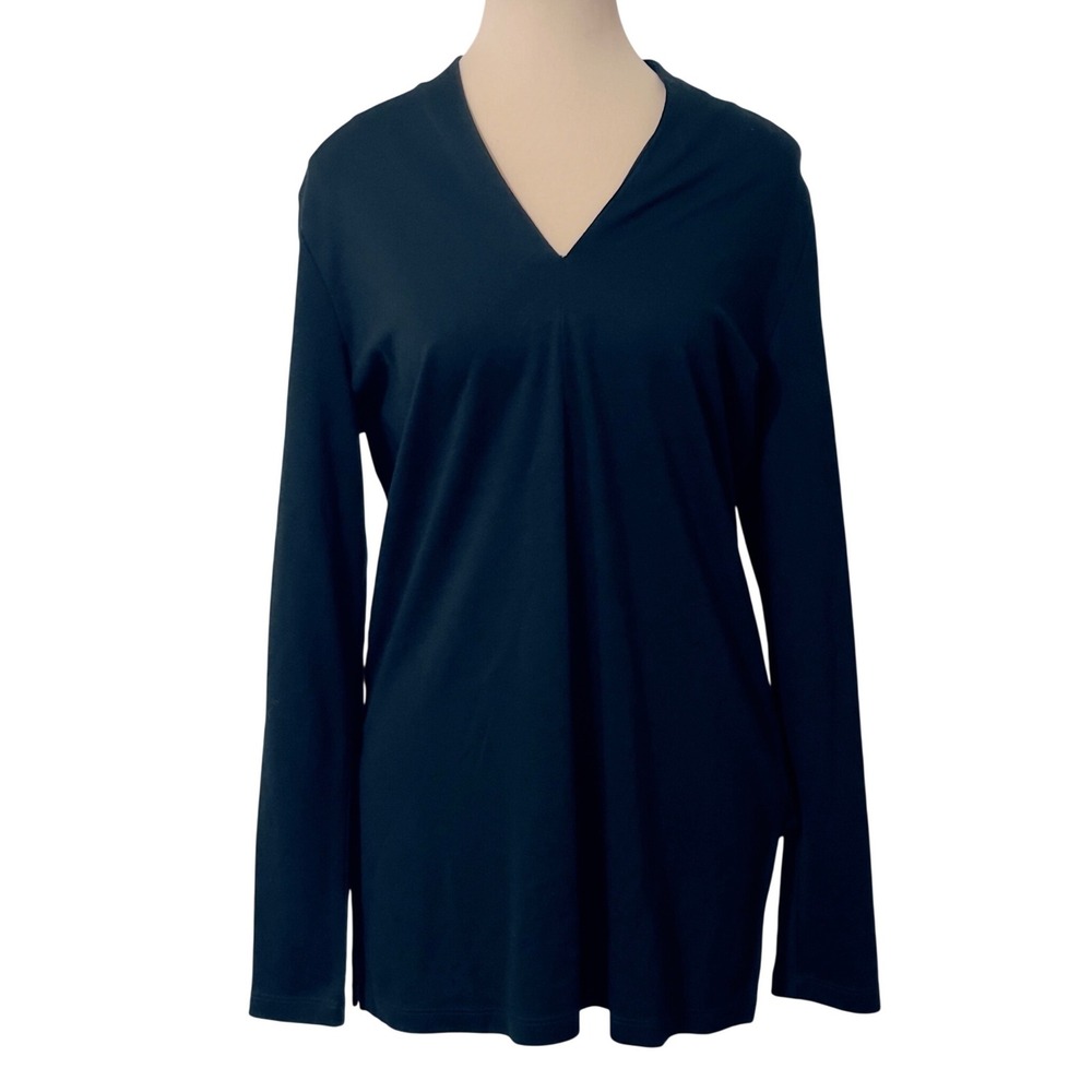 Renuar Top M Black V-Neck Long Sleeve Minimalist Classic Office Lightweight